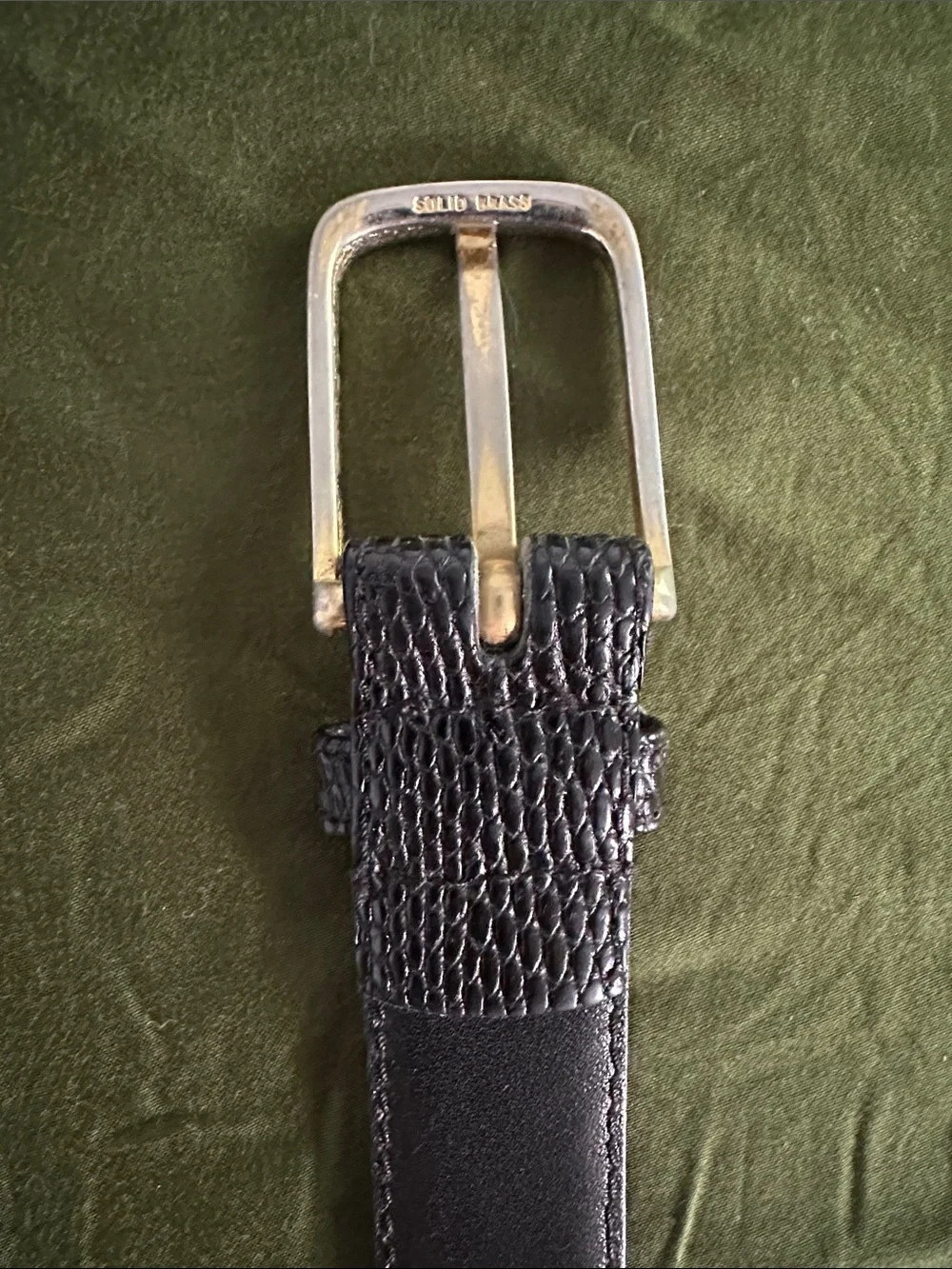 VTG Genuine Lizard Skin Black Belt w/ Solid Brass Belt Buckle - 40 3/4”